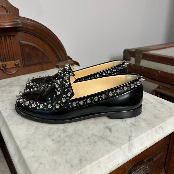 Christian Louboutin Mattia Black Patent Spike Loafers size 37 - Picture 2 of 8